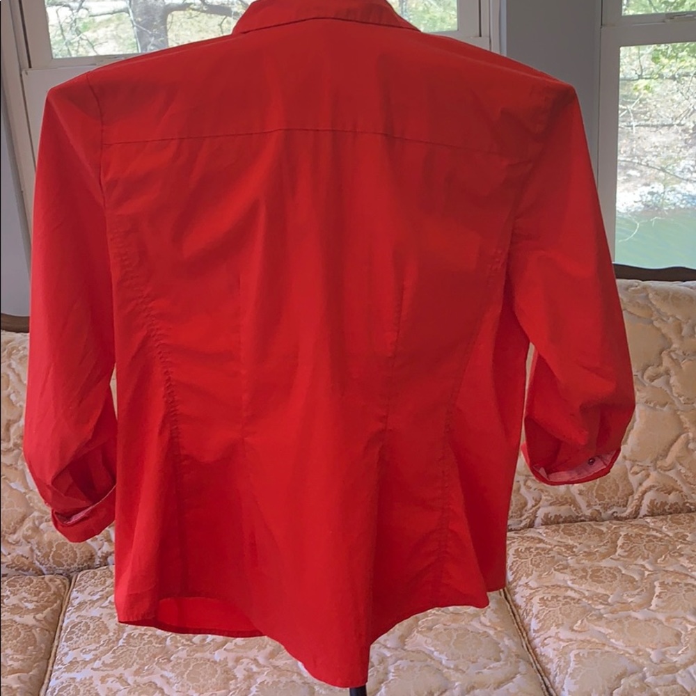 Red Mid Length Button Down Top - Picture 6 of 7